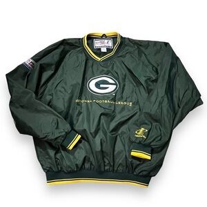 90s Green Bay Packers Nylon Sweatshirt Pullover V-Neck Green  Logo Athletic 2XL